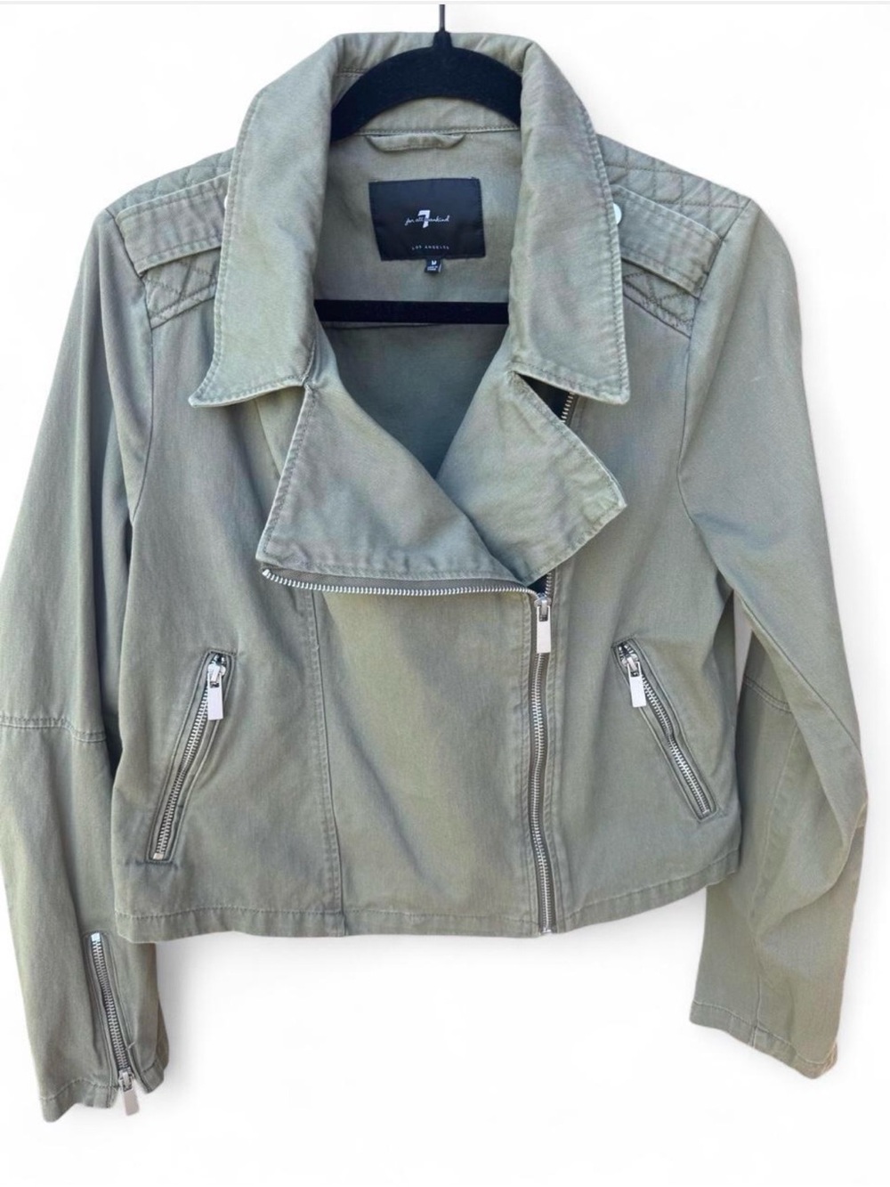 7 For All Mankind Olive Green Moto Jacket Utility Military Zip Medium